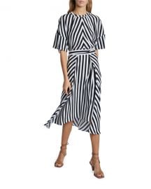 Stella McCartney Striped Short-Sleeve Midi Dress with Belt at Neiman Marcus