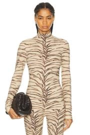 Stella McCartney Tiger Fluid Jersey Turtleneck Top in Natural FWRD at FWRD