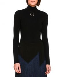 Stella McCartney Turtleneck Sweater Top with Ring  Black at Neiman Marcus