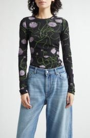 Stella McCartney Twisted Floral Mesh Top at Nordstrom