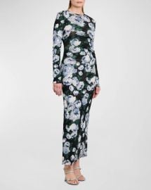 Stella Mccartney Bunch Of Roses Mesh Long Sleeve Maxi Dress at Neiman Marcus