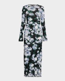 Stella Mccartney Bunch Of Roses Mesh Long Sleeve Maxi Dress at Neiman Marcus