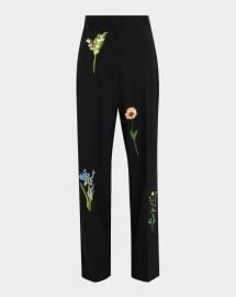 Stella Mccartney Dropped Waist Floral Embroidered Straight Leg Trousers at Neiman Marcus