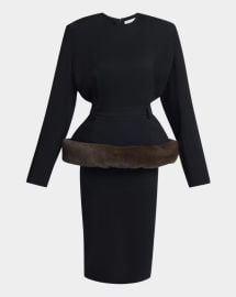 Stella Mccartney Long Sleeve Belted Faux Fur Peplum Midi Dress at Neiman Marcus