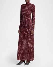 Stella Mccartney Turtleneck Polka Dot Mesh Long Sleeve Maxi Dress at Neiman Marcus