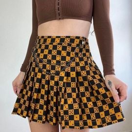 Stella Pleated Hard Ware Mini Skirt In Tanners Brown at Urban Outfitters