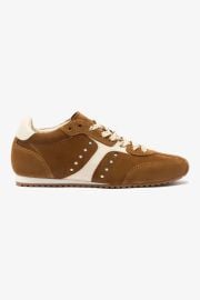 Stella Sneaker In Russet Suede and Ivory Leather at Larroude