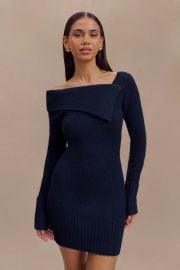 Stephanie Asymmetric Knit Mini Dress - Dark Navy vert MESHKI US at Meshki