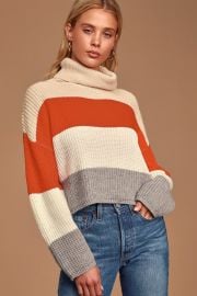 Stepping It Up Cream Multi Color Block Knit Turtleneck Sweater at Lulus