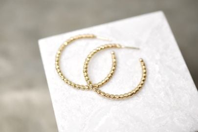 Sterling Silver Gold Overlay Diamond Cut Bead Hoop Earrings - at Etsy