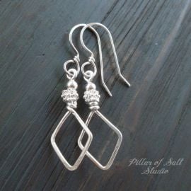 Sterling Silver diamond shape Wire Wrapped Earrings at Pillar of Salt Studio