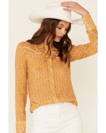 Stetson Womens Mustard Horseshoe Wallpaper Print Long Sleeve Snap Western Shirt Boot Barn at Boot Barn