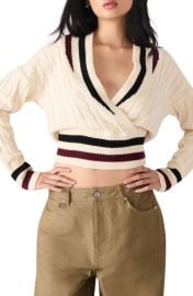 Steve Madden Addison Contast Trim Cable Knit Sweater at Nordstrom