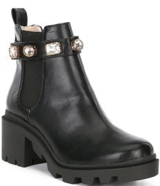 Steve Madden Amulet Jewel Embellished Lug Sole Chunky Block Heel Combat Booties Dillardx27s at Dillards