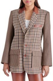 Steve Madden Carolina Houndstooth Check Faux Leather Trim Blazer at Nordstrom