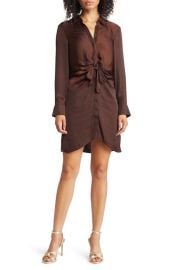 Steve Madden Curious Tie Waist Long Sleeve Satin Shirtdress at Nordstrom