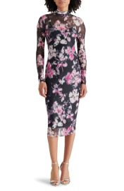 Steve Madden Vivienne Floral Long Sleeve Turtleneck Mesh Midi Dress at Nordstrom