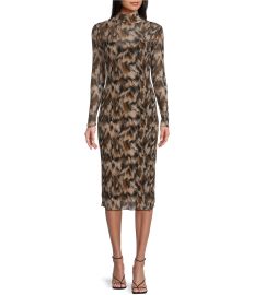 Steve Madden Vivienne Printed Mesh Turtleneck Long Sleeve Bodycon Midi Dress Dillardx27s at Dillards