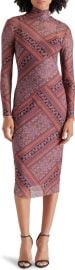 Steve Madden Vivienne Scarf Print Long Sleeve Turtleneck Mesh Midi Dress at Nordstrom Rack