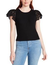 Steve Madden Womens Olina Mixed-Media-Sleeve Knit Top - Macys at Macys