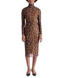 Steve Madden Womens Vivienne Leopard-Print Mesh Midi Dress - Macys at Macys