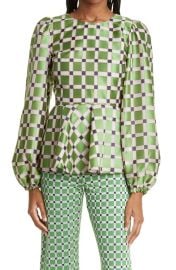 Stine Goya Gara Metallic Check Balloon Sleeve Peplum Top at Nordstrom