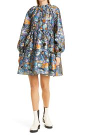 Stine Goya Jasmine Long Sleeve Dress in Blue Leopard  at Nordstrom