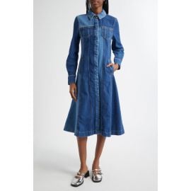 Stine Goya Long Sleeve Two Tone Organic Cotton Denim Shirtdress at Nordstrom