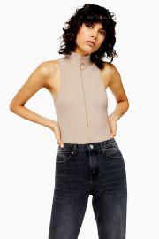 Stone Ring Pull Funnel Neck Bodysuit at Topshop