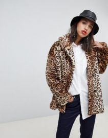 Stradivarius leopard double breasted faux fur coat   ASOS at Asos