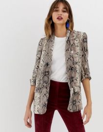 Stradivarius longline blazer in snake print at asos com at Asos