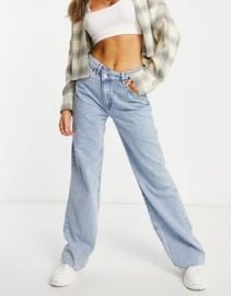 Stradivarius stepped waist dad jean in washed blue at ASOS