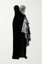 Strapless Ruffled Lamé and Velvet gown by Rasario at Net A Porter