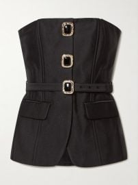 Strapless belted embellished satin-twill top at Net a Porter