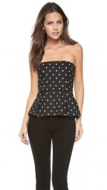 Strapless peplum top in black dot at Shopbop