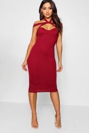 Strappy Top Detail Midi Bodycon Dress at Boohoo