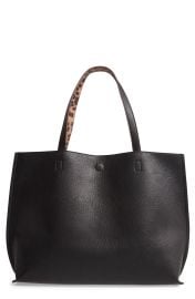 Street Level Reversible Faux Leather Tote Wristlet in Black/Brown Leopard at Nordstrom