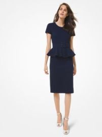 Stretch Boucl Belted Peplum Dress at Michael Kors