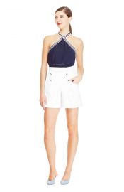 Stretch Canvas Shorts by Lela Rose at Lela Rose