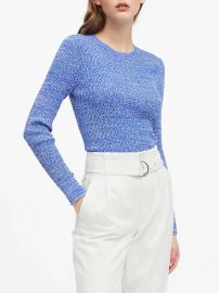 Stretch Cotton Crew-Neck Sweater in Dark Blue Heather at Banana Republic