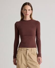 Stretch Cotton Jersey Fitted Long Sleeve T-Shirt in Cocoa at Quince