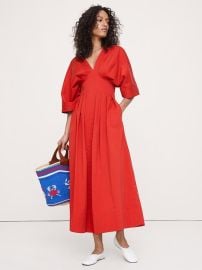 Stretch-Cotton Pleated Maxi Dress at Banana Republic
