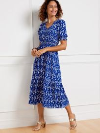 Stretch Crepe Smocked Midi Dress - Shadow Paisley Talbots at Talbots