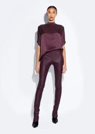 Stretch Faux Leather Split Hem Legging in Mulberry Red LAPOINTE at Lapointe