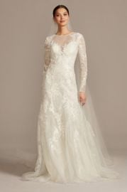 Stretch Illusion Beaded Floral Wedding Dress by Oleg Cassini at Davids Bridal