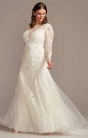 Stretch Illusion Beaded Floral Wedding Dress by Oleg Cassini plus size at Davids Bridal