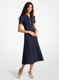 Stretch Knit Polo Midi Dress in MIDNIGHTBLUE Michael Kors US at Michael Kors