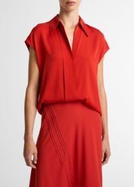 Stretch-Silk Hidden-Placket Cap-Sleeve Blouse in Products Women at Vince