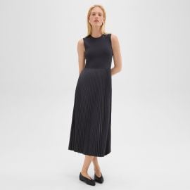 Stretch Wool-Blend Pleated Combo Dressnbsp at Theory