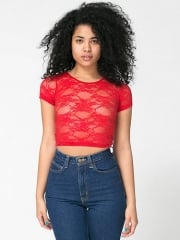 Stretch lace crop top in red at American Apparel